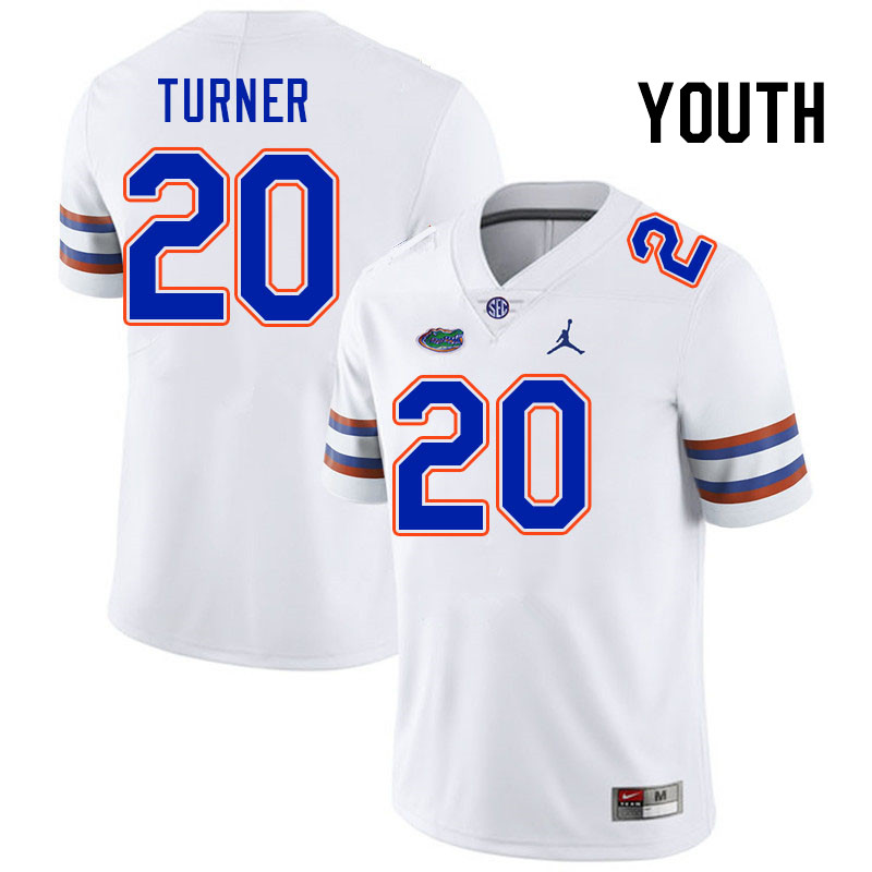 Youth #20 Asa Turner Florida Gators College Football Jerseys Stitched-White